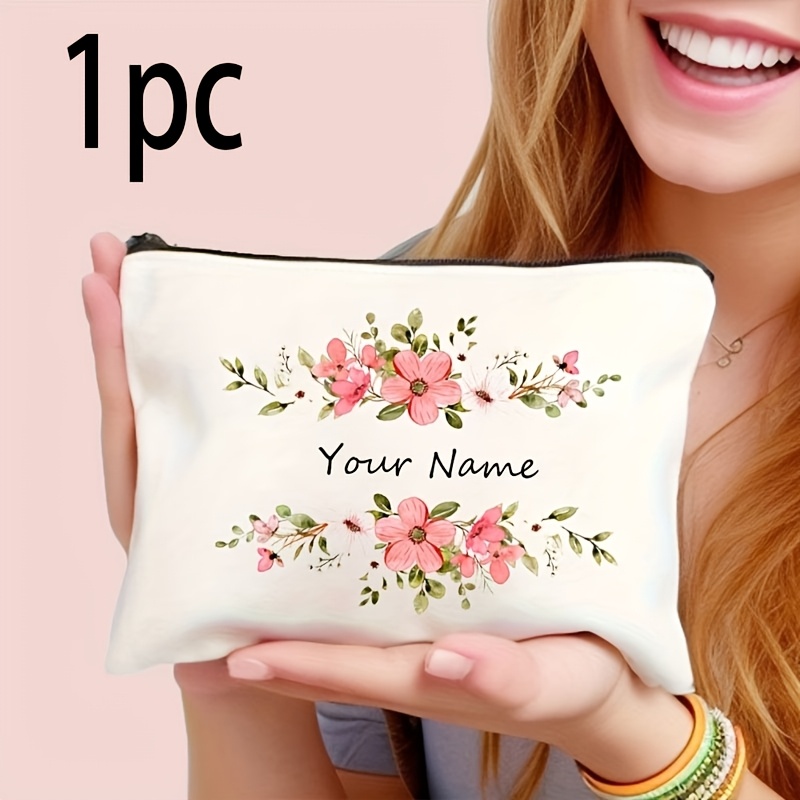 TEMU 1pc/3pcs/5pcs Custom Name Vintage Floral Makeup Bag - Handbag, Toiletry Bag, Pencil Case, Gift Bag, Best Gift For Mother, Daughter, Best Friend,