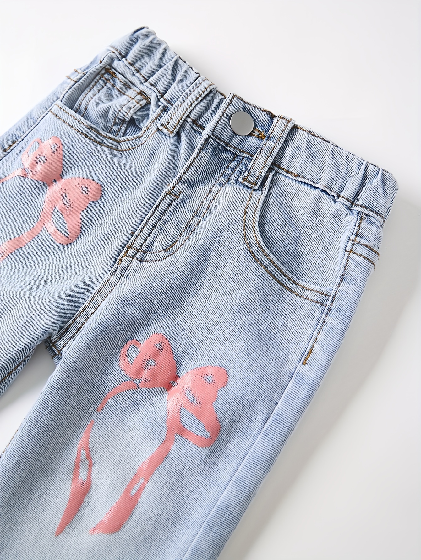 girls fashion denim jeans in washed blue pattern Temu United