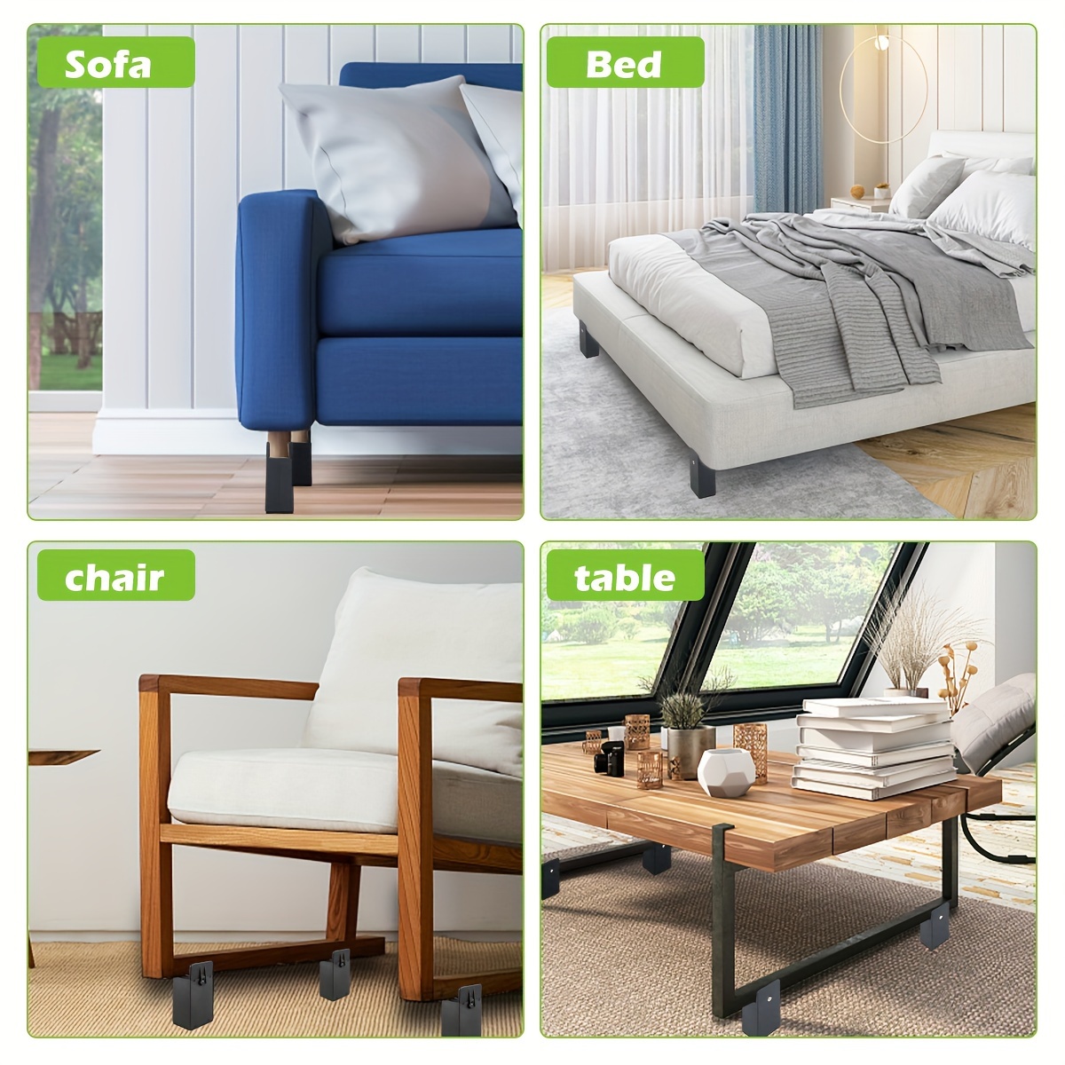 Set Di 4 Rialzi Regolabili Antiscivolo Per Mobili, Letti, Divani