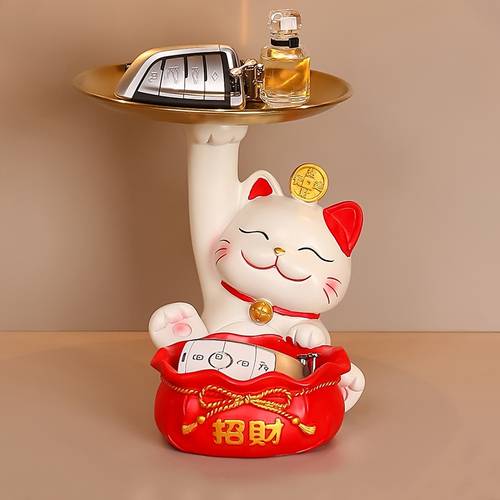 Lucky Cat Key Tray - Resin Entryway Decor for New Home, Creative Housewarming Gift Cat Decor Cat Decor For Home