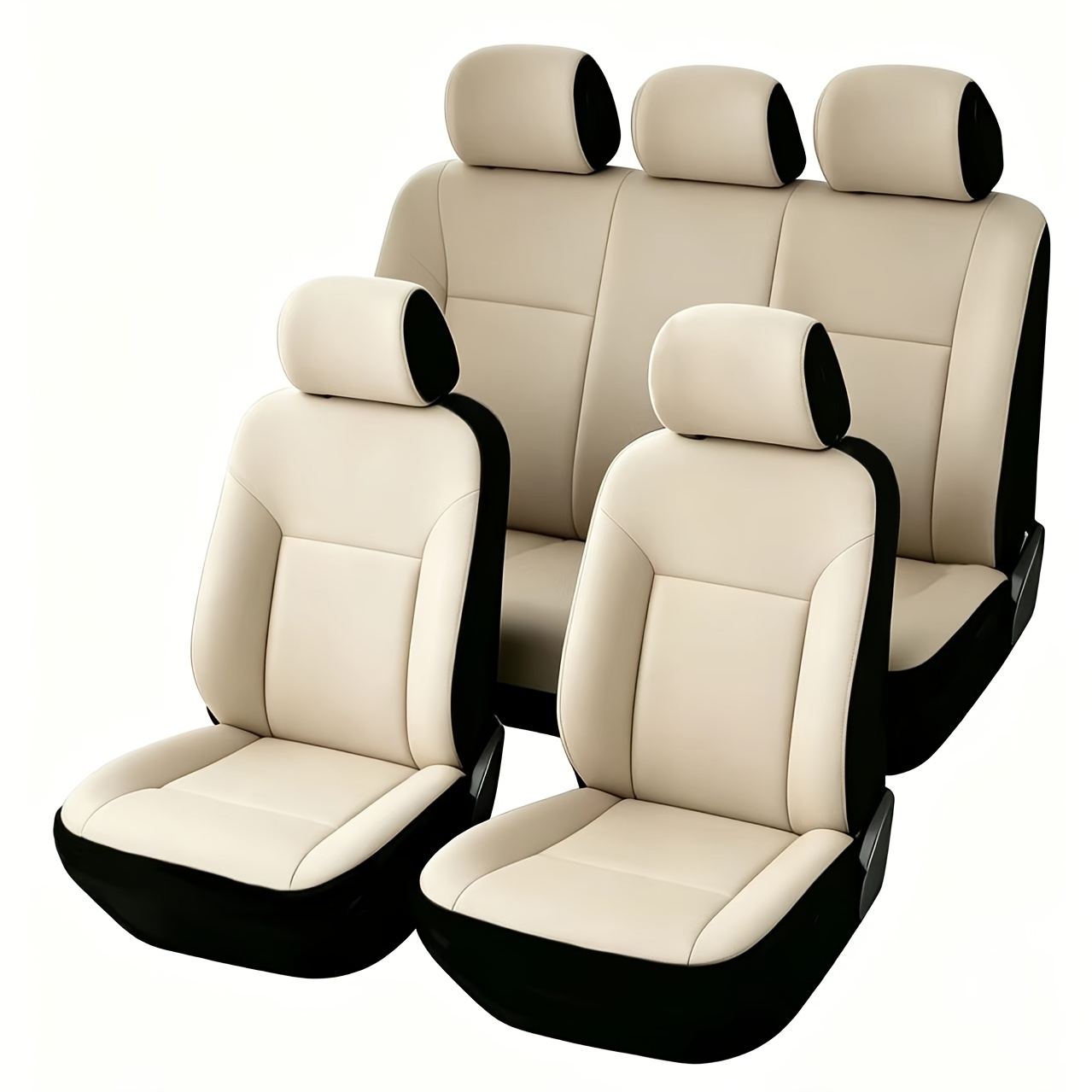 TEMU Fashionable Solid Color Universal Car Seat Covers, Flat Fabric Material, Set For 5-seater Vehicles, Includes 2 Front Seat Covers   1 Rear Seat