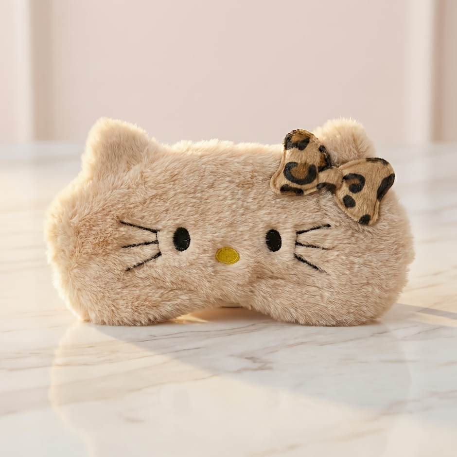 Image of 1/2pcs Hello Kitty Plush Sleep Mask, Cute Leopard Print Bow Soft Light-blocking Eye Mask, Essential For Travel And , Buy 2 Get 1 Free With Random Keychain, High-quality Girly Gift Set