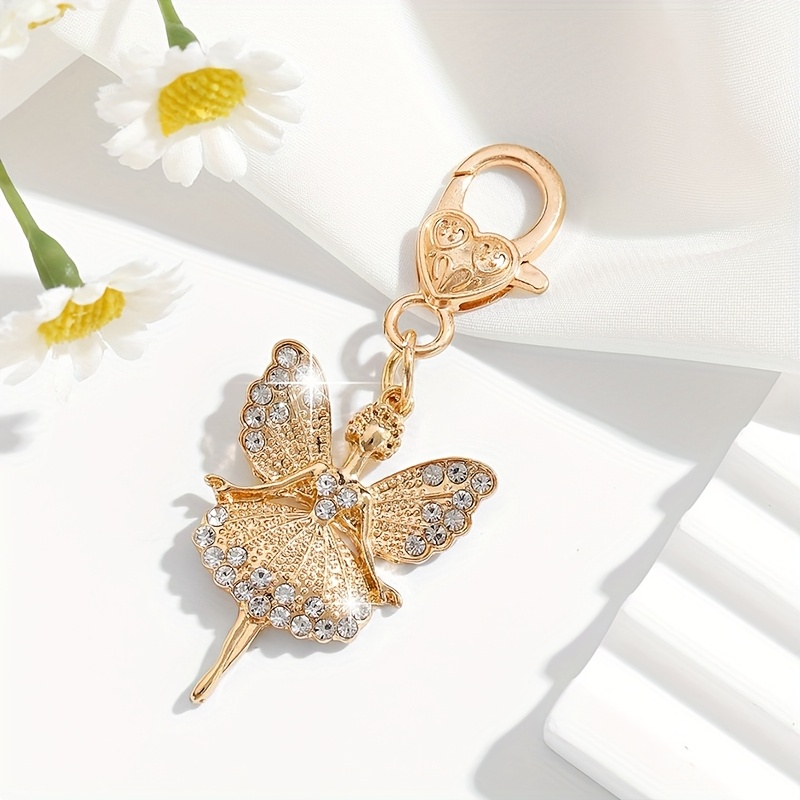 Image of 1 Fashionable Gorgeous Cute Fairy Shaped Keychain Pendant With Rhinestone Inlay, Suitable For Women' Keys, Bag Pendant Decoration