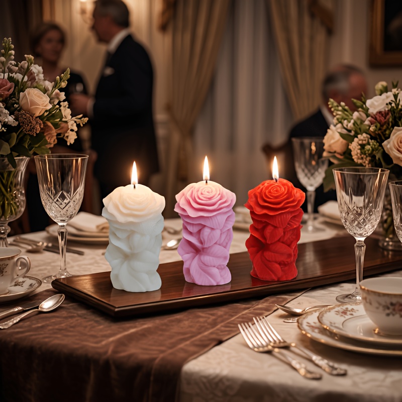 Rose Pillar Scented Candle, 3D Carved Candle, Made of Soy Wax. Suitable for Wedding Table Centerpieces, Valentine's Day, Home Decor, Dinner Parties, and Photo Props