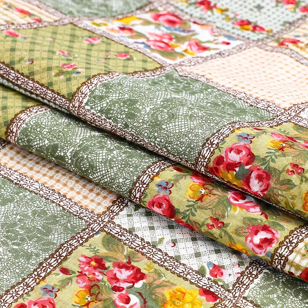 

Floral Fabric Bundle - Pre-cut Handcrafted Quilting & Patchwork Tablecloth, 59" X 39", Hand Wash Only