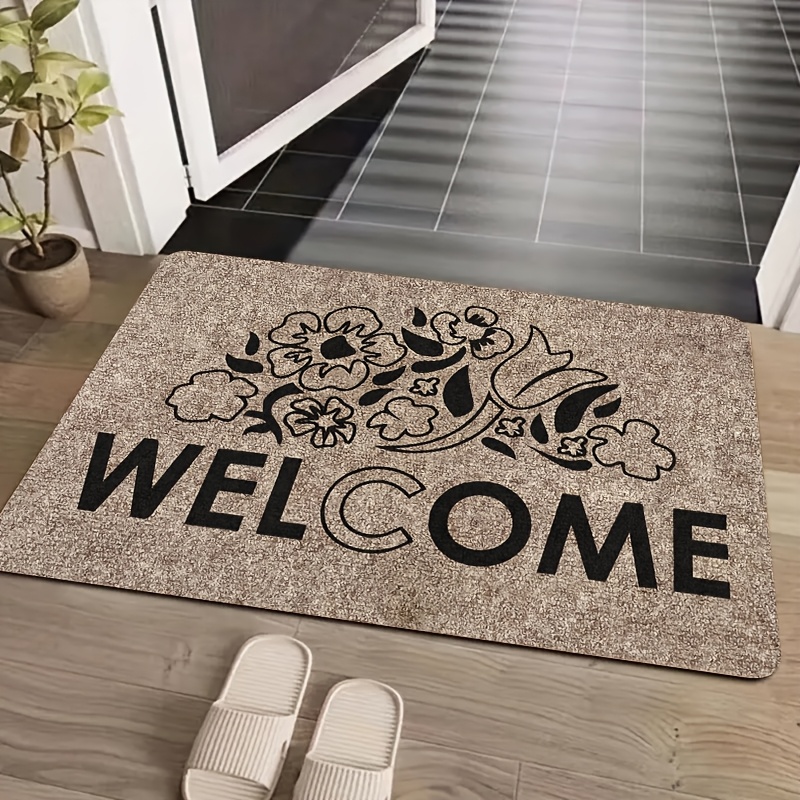 

1pc Floral Welcome Door Mat - Anti-slip, Machine Washable, Stain-resistant Polyester Entryway Rug With Sponge Backing, Lightweight, Rectangular, Low Pile, Machine Made