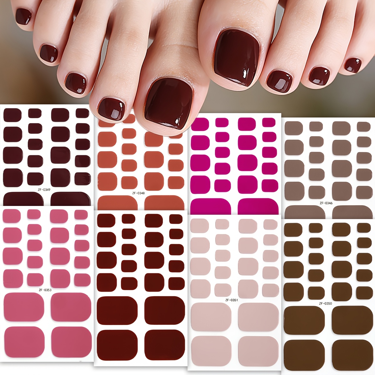 Image of 8 Sheets Toe Nail Strips, Toe Nail Wraps, Long-lasting Self-adhesive, Finish, Easy To Apply & Remove, Ideal For , Daily Wear & Summer Foot Care, Nail Accessories For Women &, Nail Charms