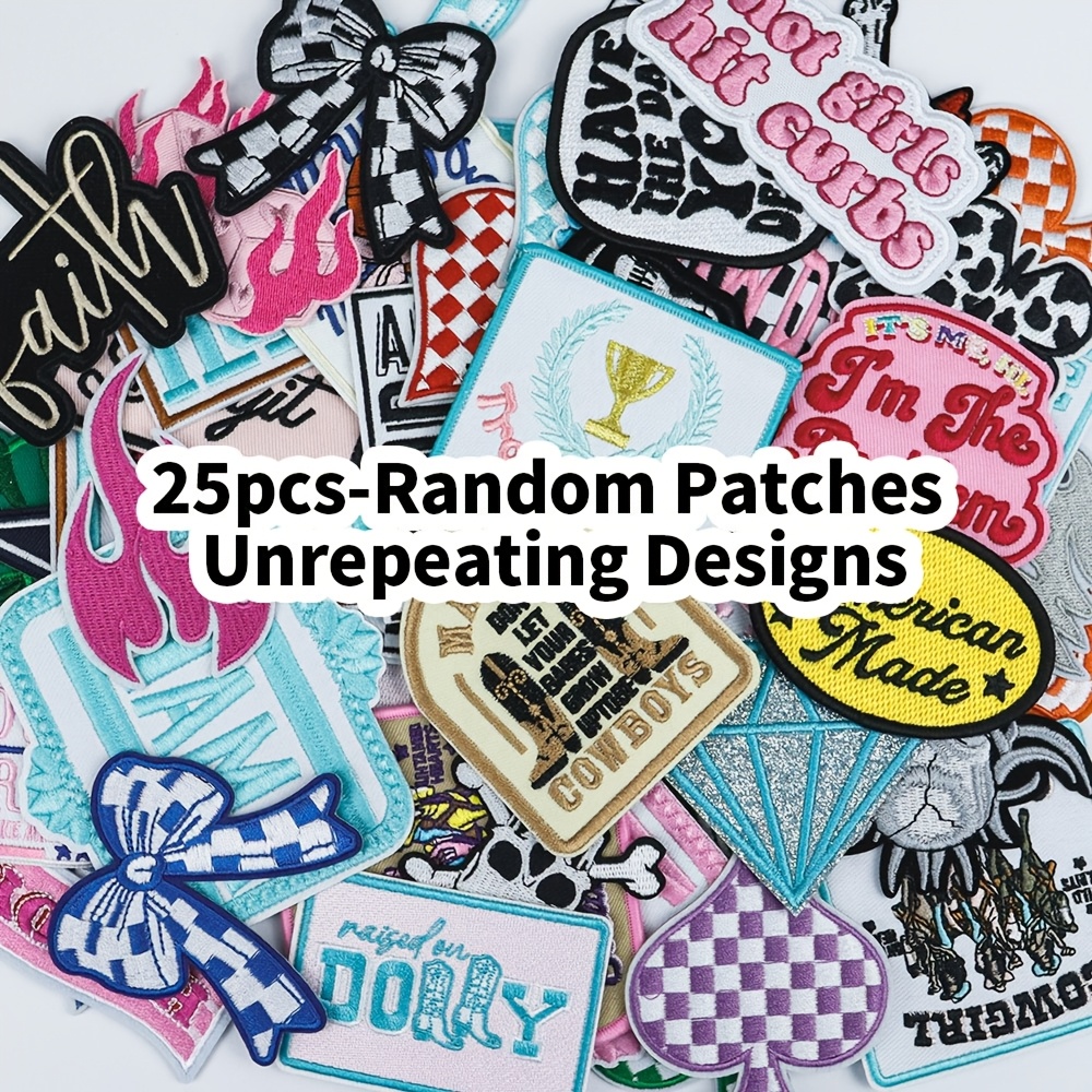 

25pcs Assorted Stickers For Clothes, Hats, Bags - Diy Decorative Iron-on Or Sew-on Fabric Patches, Fashion Accessory Diy|unique Patch Designs|embroidered