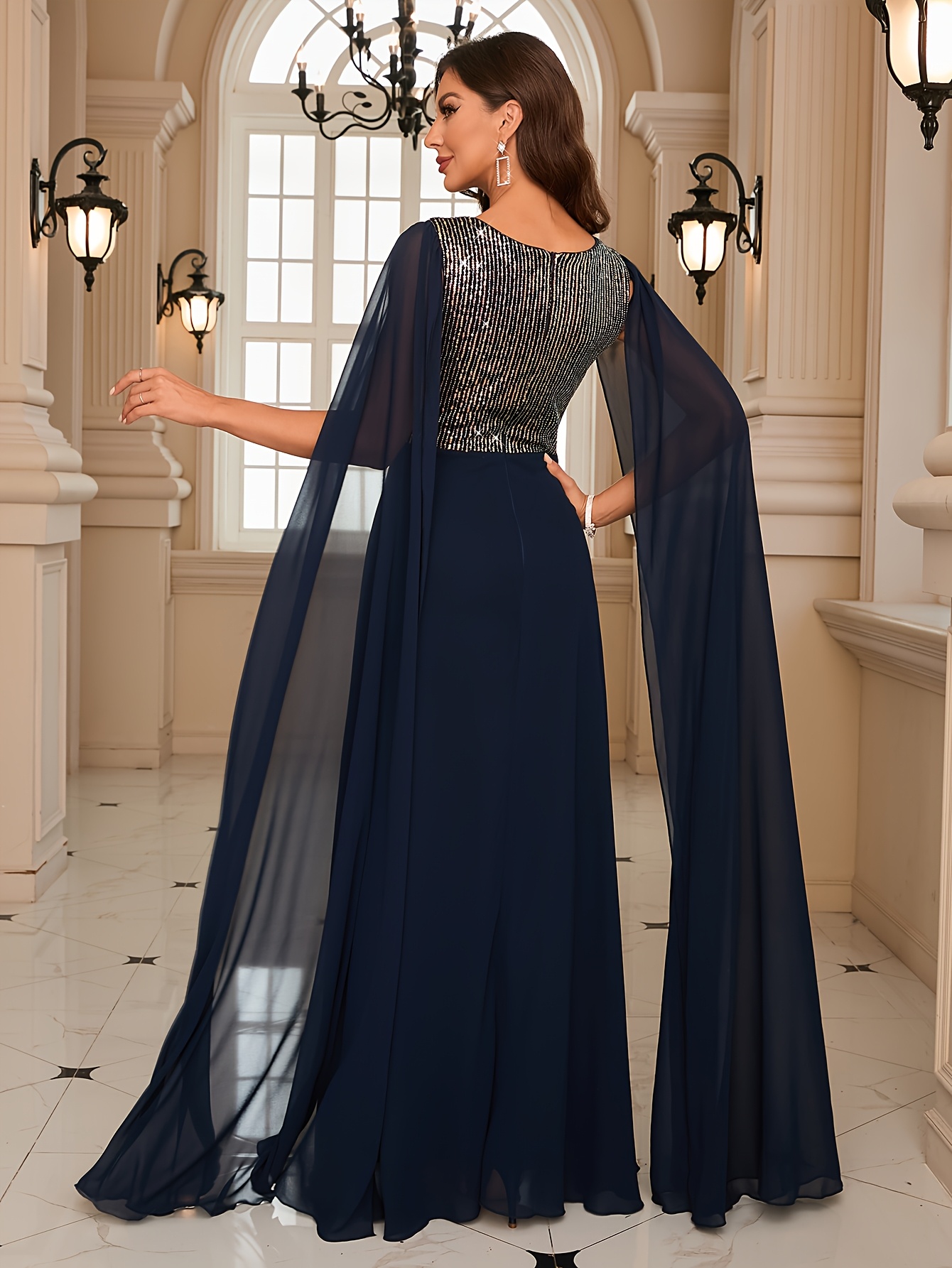 chic v neck sequin ruffle sleeve evening party Temu Philippines - Main Image