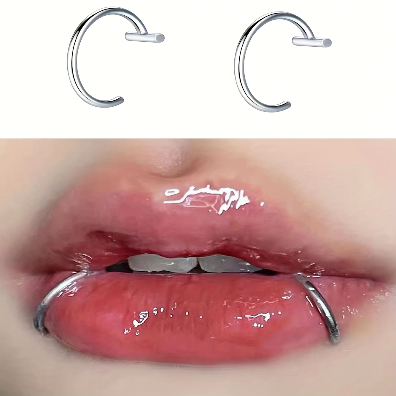 2pcs Gothic Dark Vampire Square Lip Rings, Stainless Steel Adjustable and Openable Lip Jewelry for Role Play