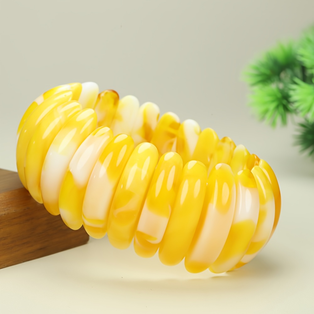 TEMU Bohemian Style Elastic Rope Bracelet For Women In Chicken Oil Yellow With Floral Patterns, A Perfect Gift For Mother's Day