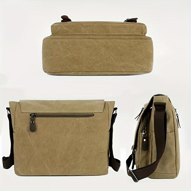 1pc mens vintage canvas sling bag durable large capacity multiple pockets crossbody bag convenient casual satchel bag details 2