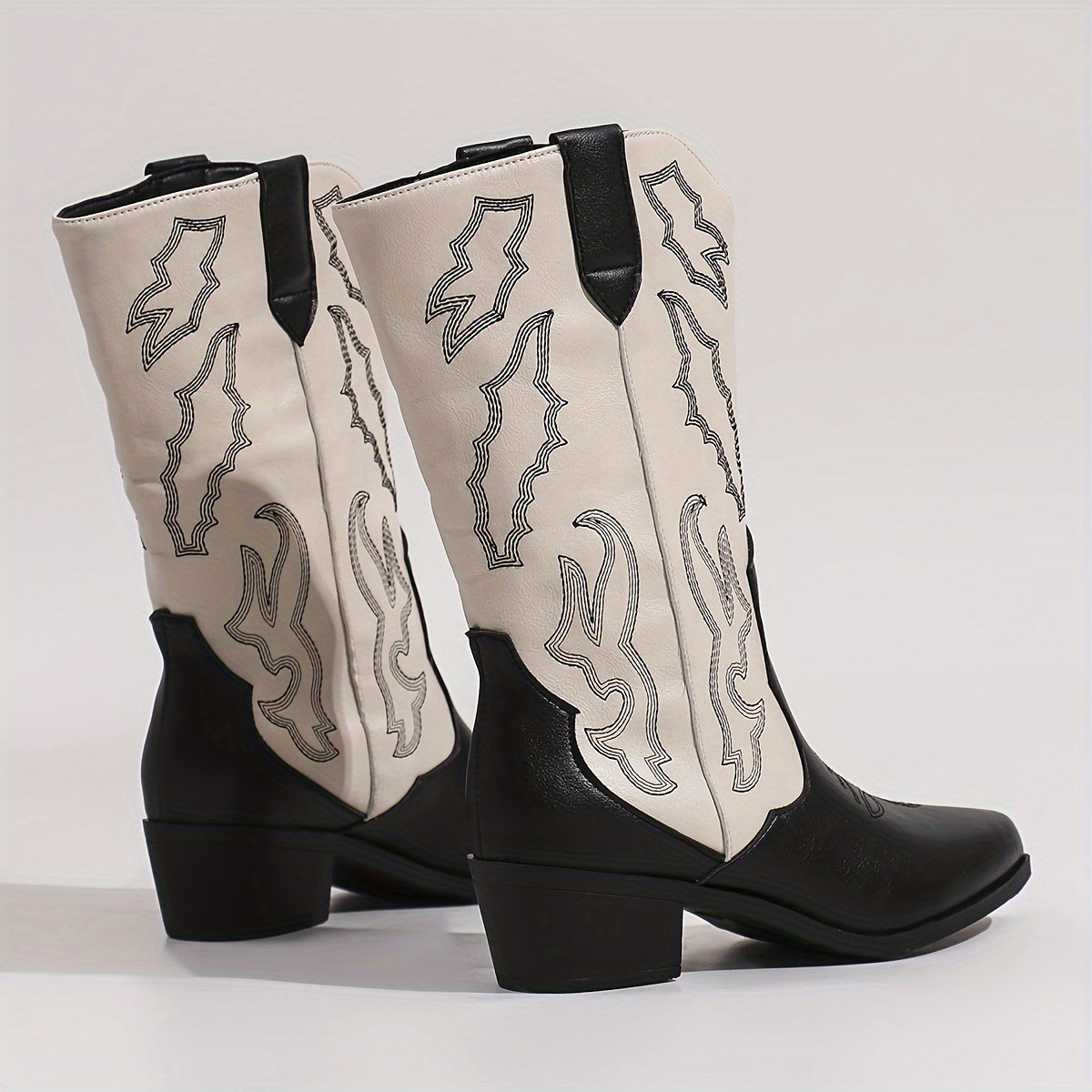 womens elegant black calf western cowboy boots white Temu Canada