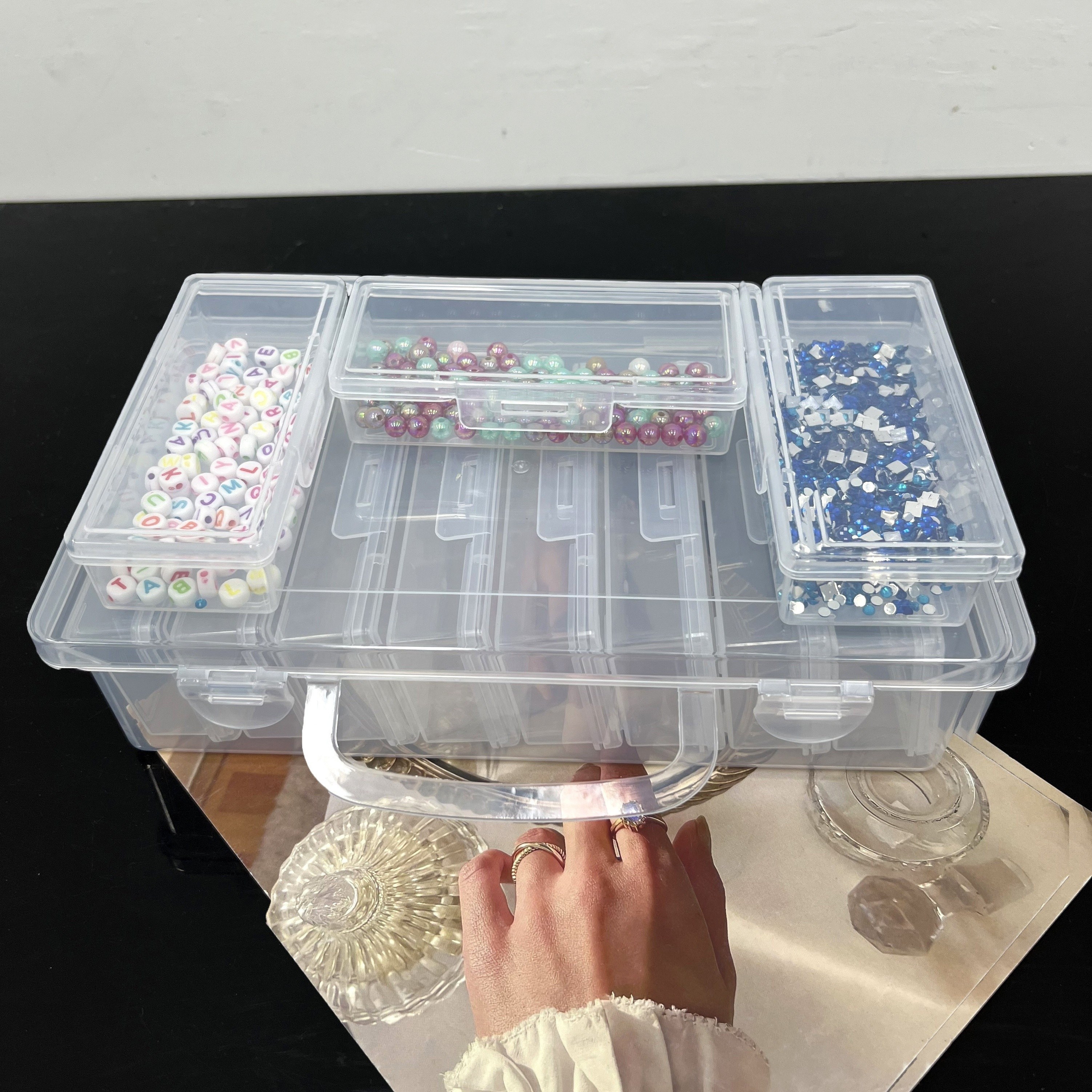 

4/8-piece Set Transparent Plastic Bead Storage Boxes With Lids - Large Capacity Organizer For Nail Art, Earrings, Seed & Rice Beads - Portable Craft Accessory Case