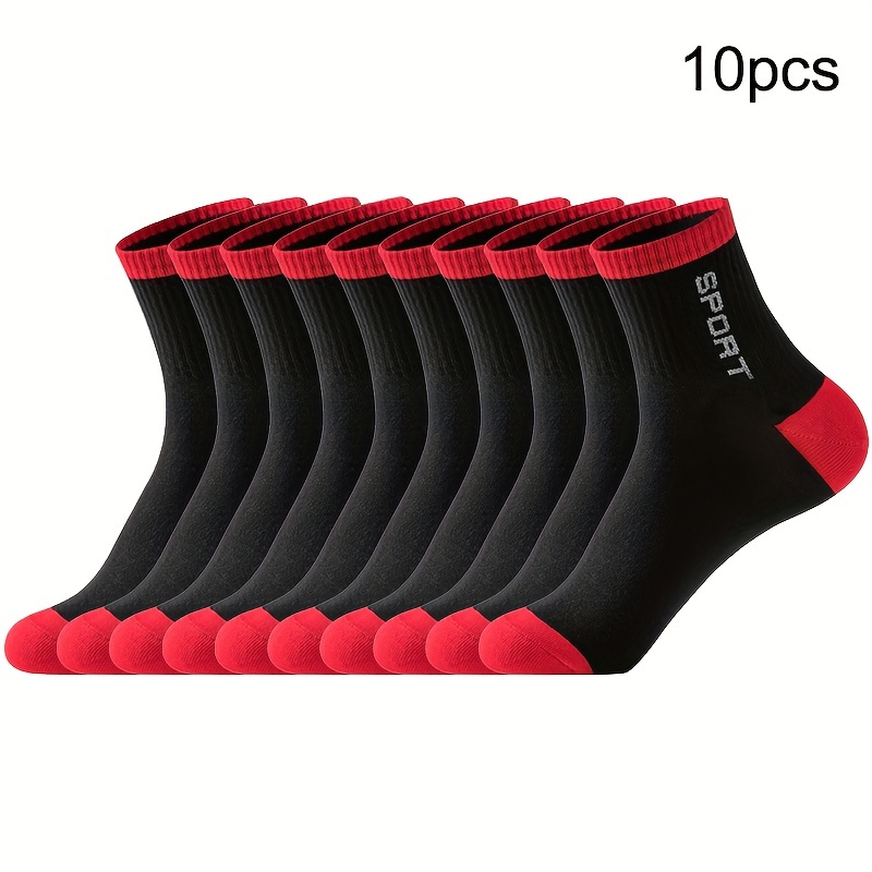 

10 Pairs Men's Contrast Color Mid-tube Socks, Comfy & Breathable Socks, All-match Sports Casual Socks For Daily Wear