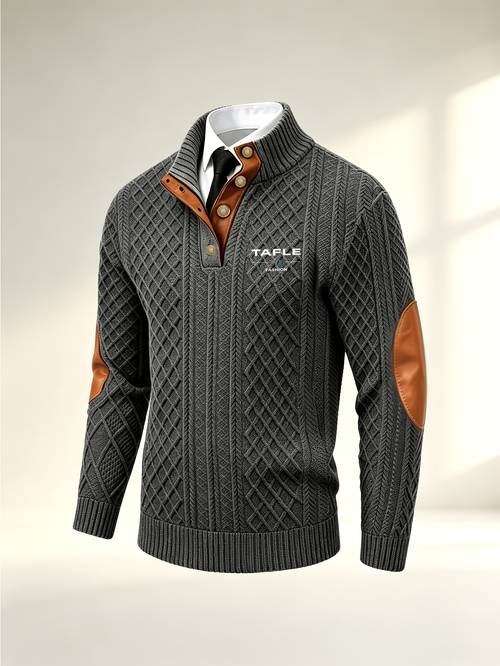 villa le water obm 1pc mens autumn winter collar jacquard sweatshirt comfortable texture retro small high neck pullover suitable for autumn winter outdoor casual sports wear mens gift