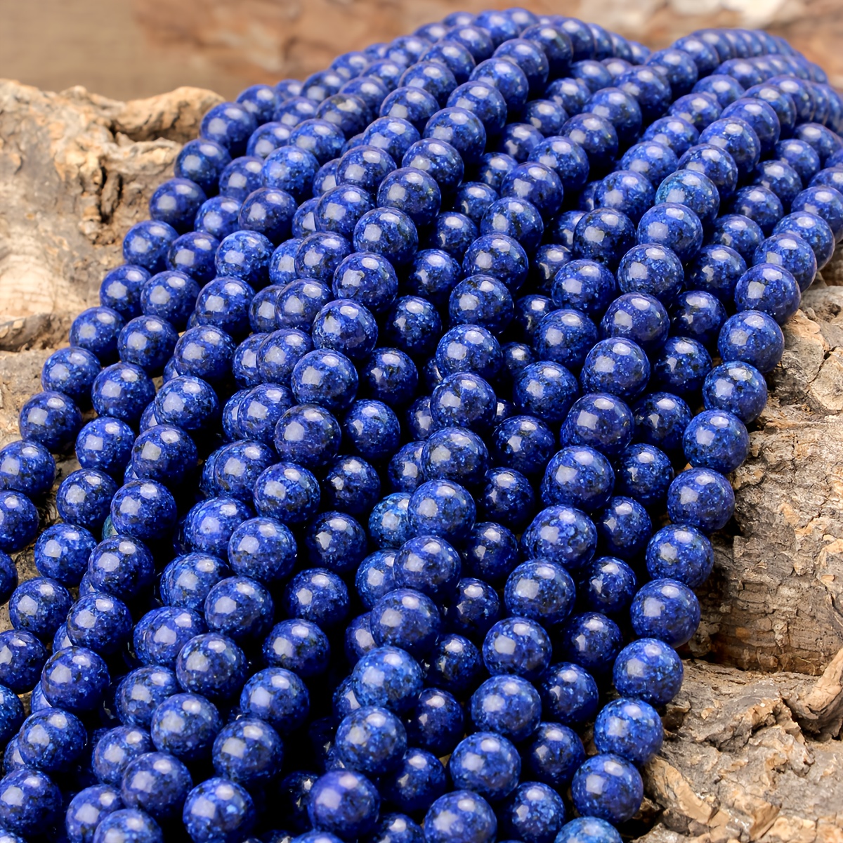 TEMU Loose Round Beads Made Of Natural Lapis, Ranging From 4 To 10mm, Perfect For Jewelry Such As Bracelets And Necklaces, In -inch Strand