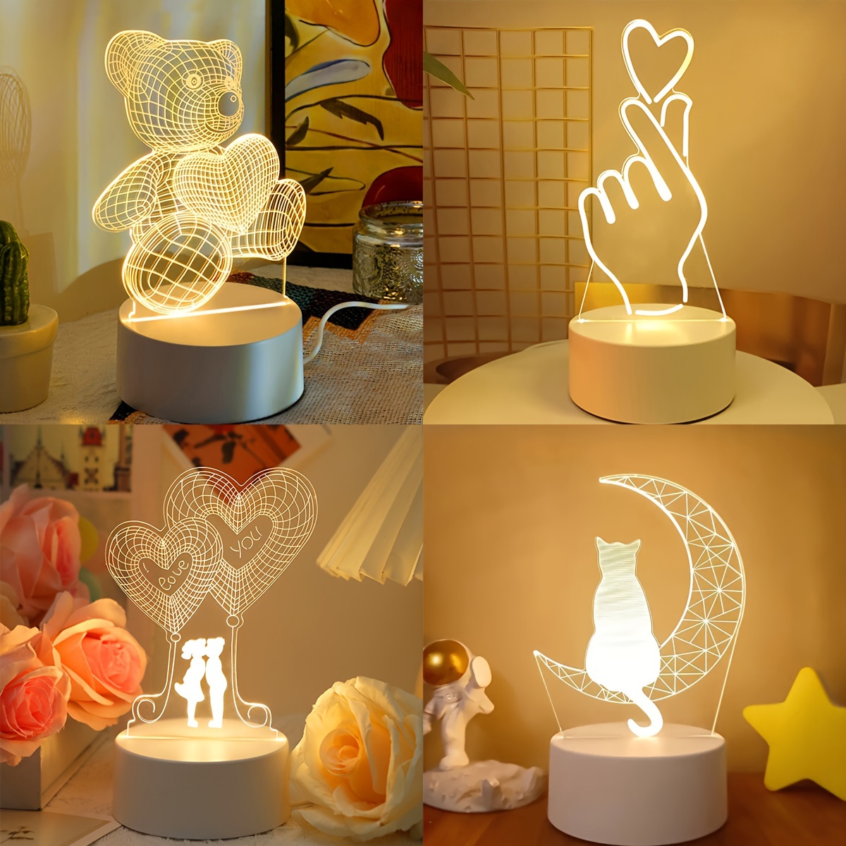 Explosif Usb Plug-in 7 couleurs Lampe 3d Veilleuse tridimensionnelle Cadeau  d'anniversaire Led Décoration Créative Petite Lampe de Table