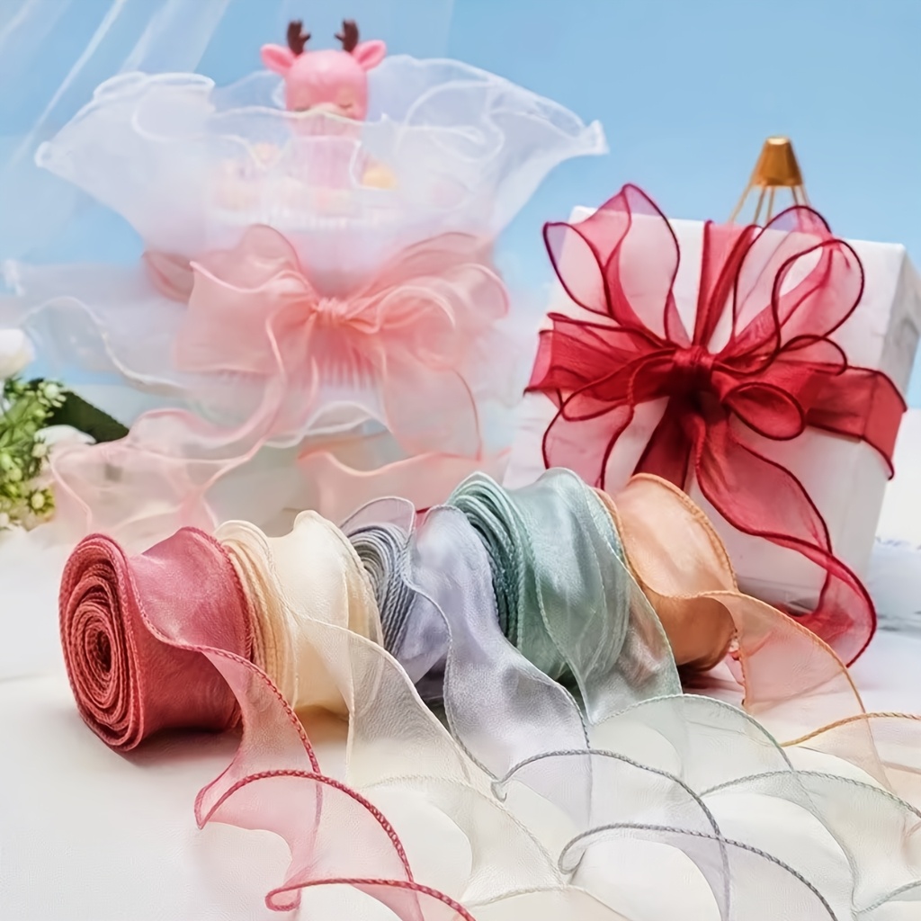 TEMU Set di 5 rotoli di nastro a di da 45 m, nastro ondulato in raso per decorazioni fatte a . per lavori fai da te, confezioni regalo per bouquet,