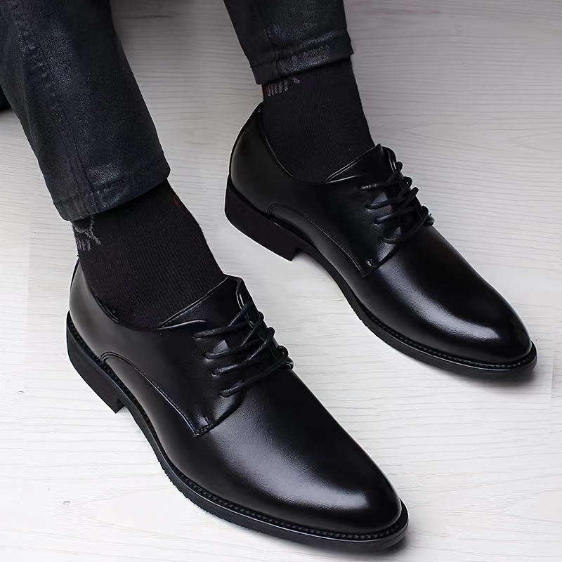 

Men's Solid Color Classic Plain Toe Derby Shoes, Comfy Nonslip Durable Rubber Sole Lace Up Dress Shoes, Men's Footwear
