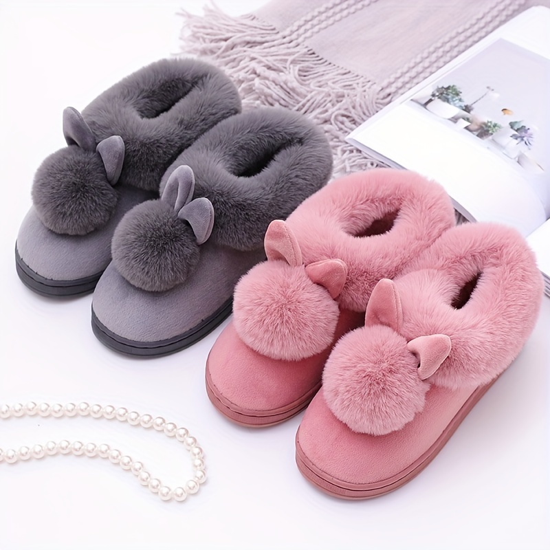 womens cozy slippers winter plush slides warm comfortable indoor outdoor footwear   hand washable solid color   fabric upper tpr sole fabric lining no print details 2