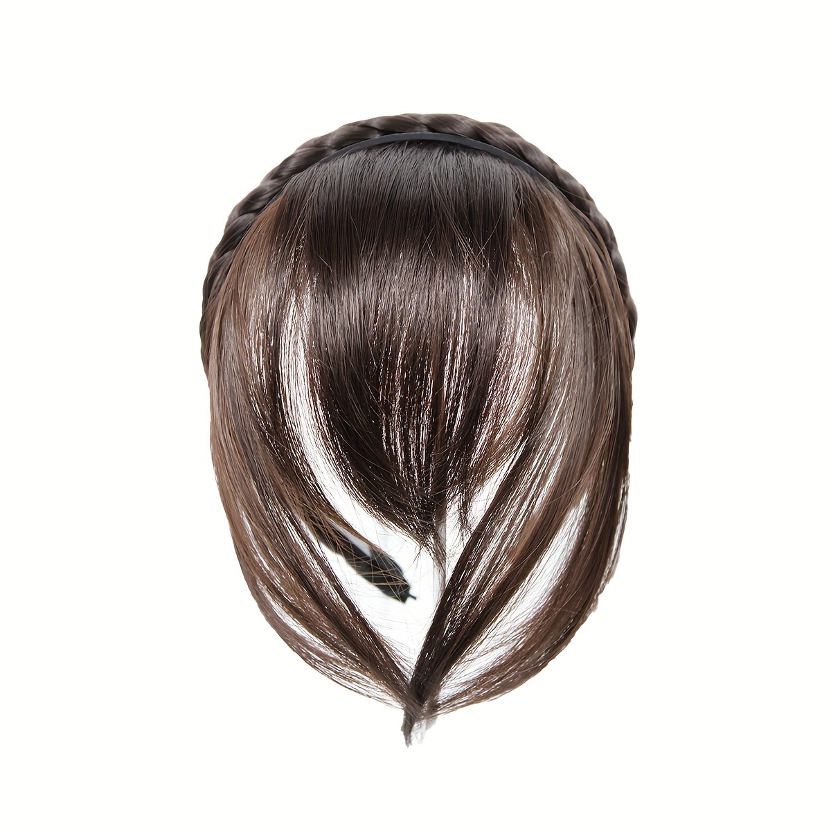 TEMU Twist Braid Headband With Bangs Short Straight Synthetic Hair Bangs With Hair Hoop Hair Additions