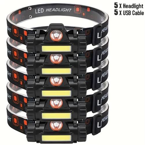 item picture fire usb rechargeable 5 led headlight matte end abs material usb cable for outdoor camping emergency use
