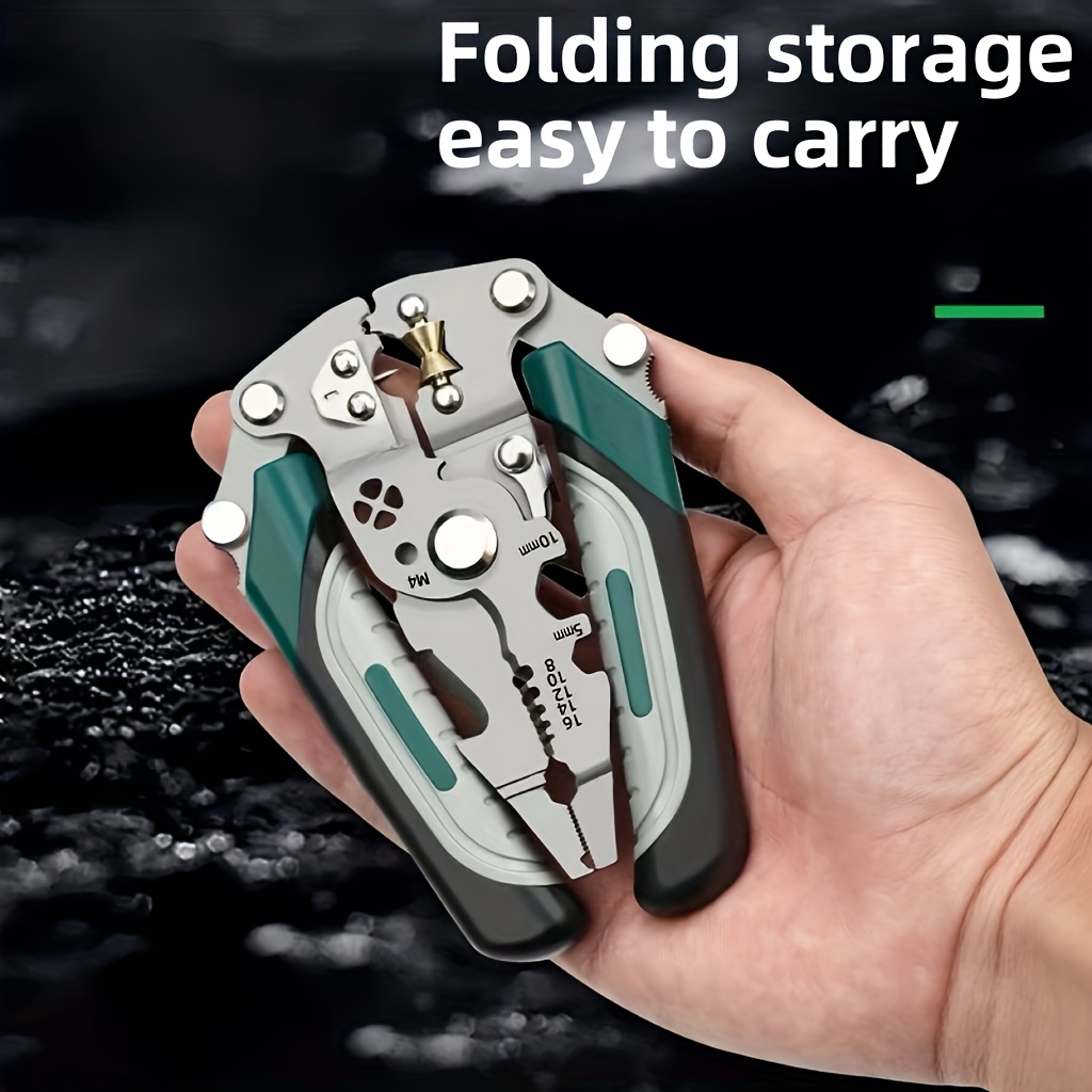 professional electrician multi function wire stripper pliers 16 in 1 tool with folding design for stripping cutting twisting terminal connections compact storage for home construction electrical work home utility ergonomic handle construction electrician tools details 3