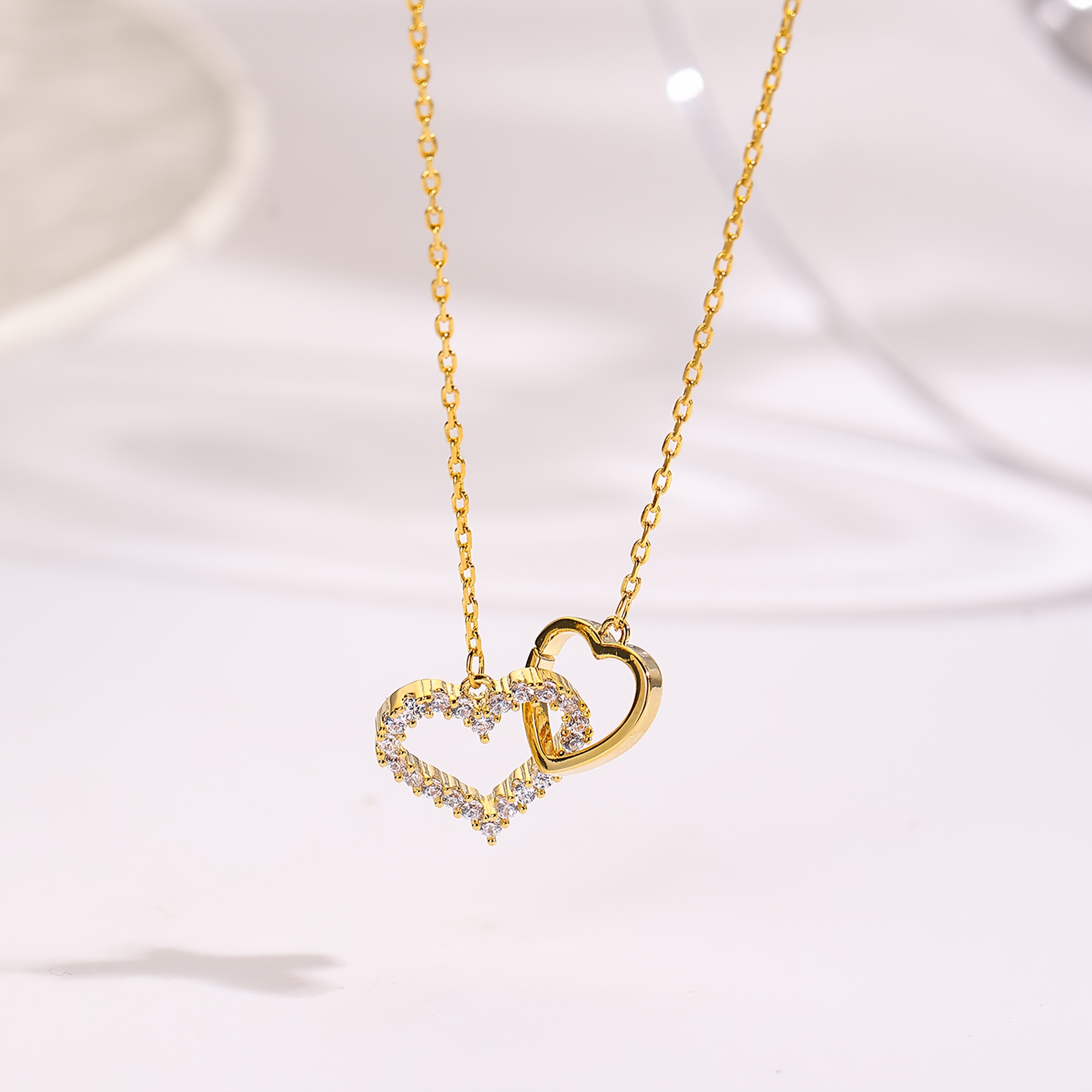 Easy Wind Love Necklace, Ring Double Ring Stack Wearing K Golden Necklace, Elegant Temperament, Can Send Girlfriend, Wife, Or Birthday Gift