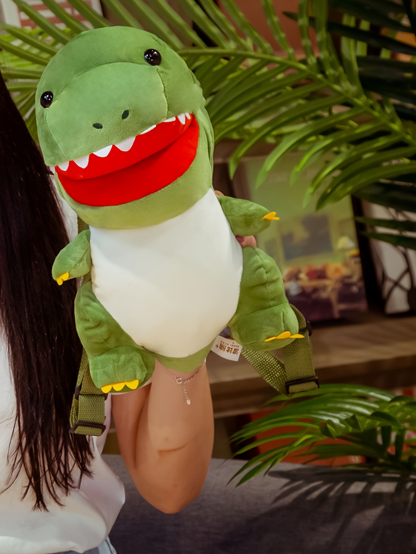 Mochila Adorable de Dinosaurio T-Rex Verde - Poliéster Suave, Correas Ajustables, Ligera y Duradera - Perfecta para Viajes y Regalos de Cumpleaños