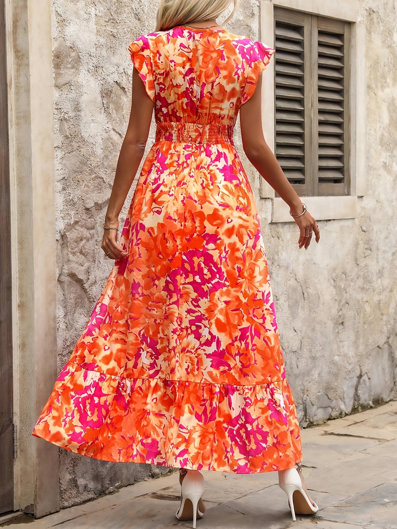 womens floral print v neck maxi dress casual summer dress Temu