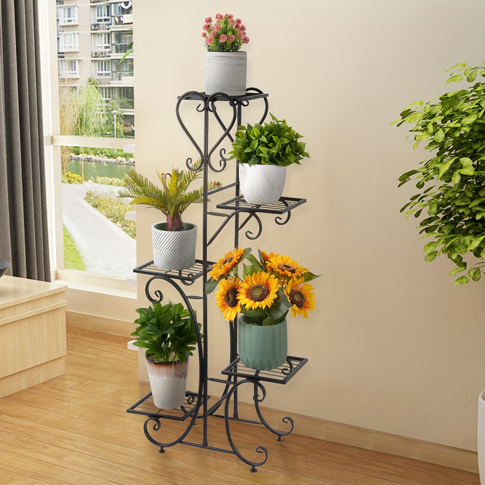 

Tall Plant Stand 5 Tiered Outdoors Metal Iron Plant Shelf Garden Flower Pots Display Holder For Patio Balcony Living Room