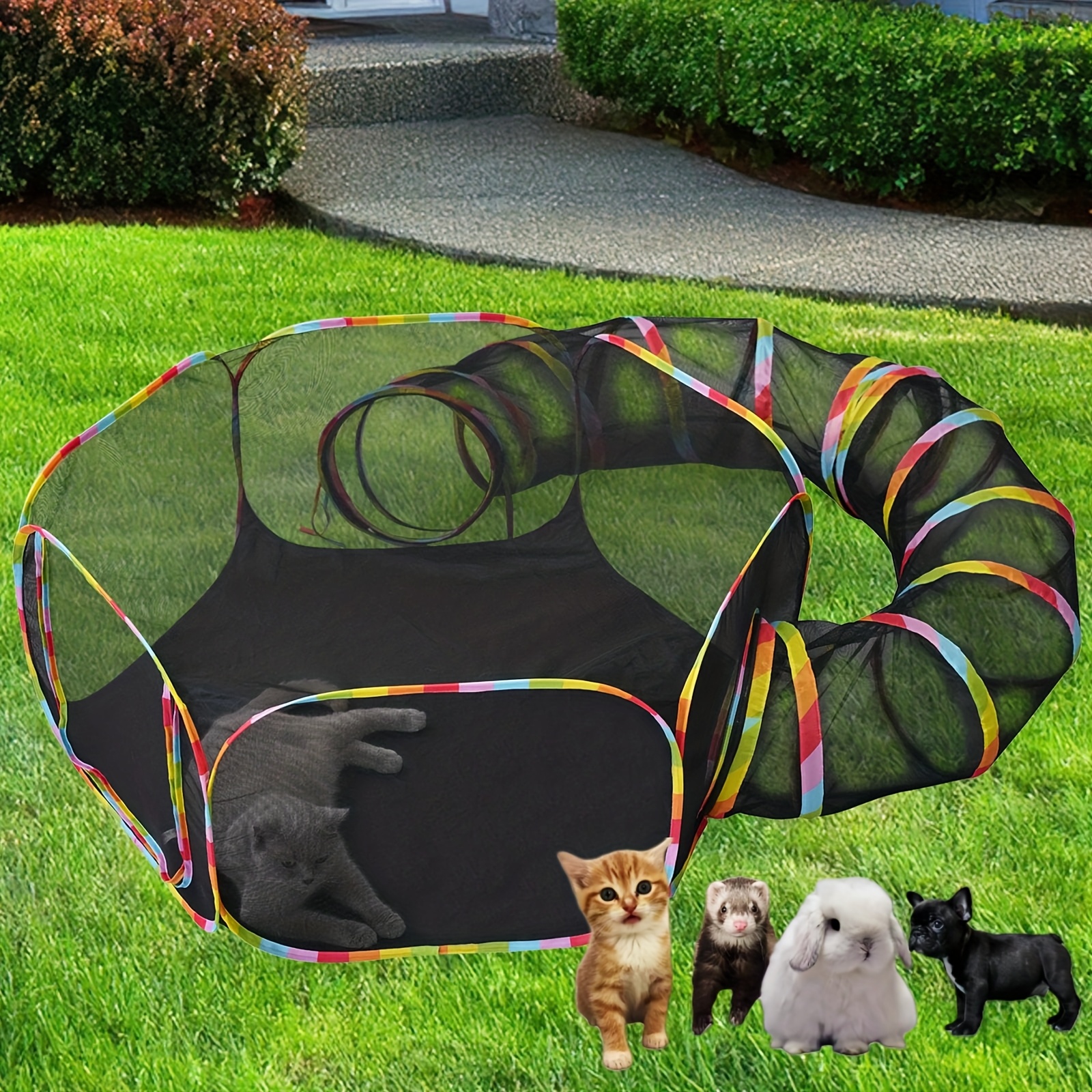 Rainbow Color Mesh Pet Tent for Cats and Dogs