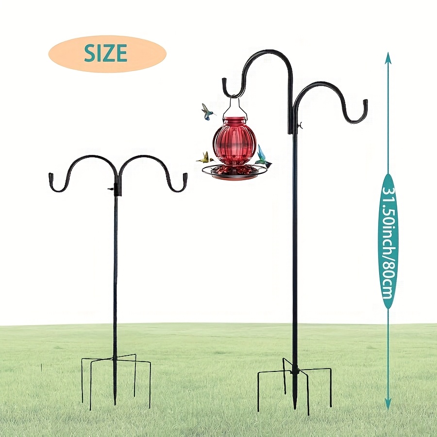 heavy duty garden shepherd hook with 5 prong base adjustable bird feeder pole solar light and plant hanger for outdoor wedding decor black