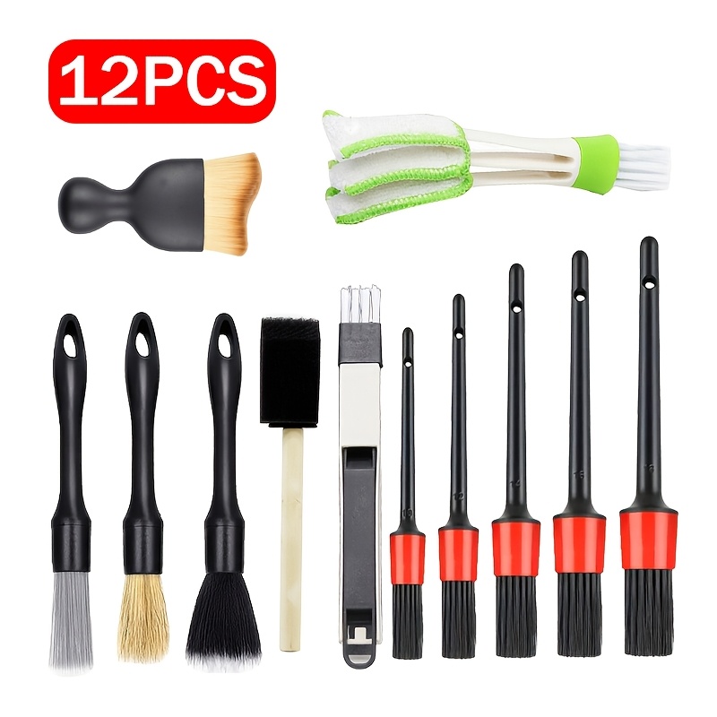 TEMU 12pcs Car Cleaning Brush Kit, Including Detail Cleaning Brushes And Sponge Dust Brushes, Suitable For Cleaning Car Vents, Interior, Wheels, Door