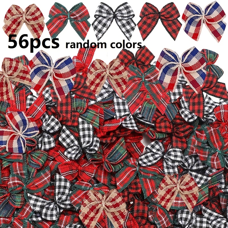 TEMU 56 Fiocchi di nastro scozzese natalizio, materiali fai da te per cucito, scrapbooking, matrimoni, alberi di Natale e decorazioni regalo (colori