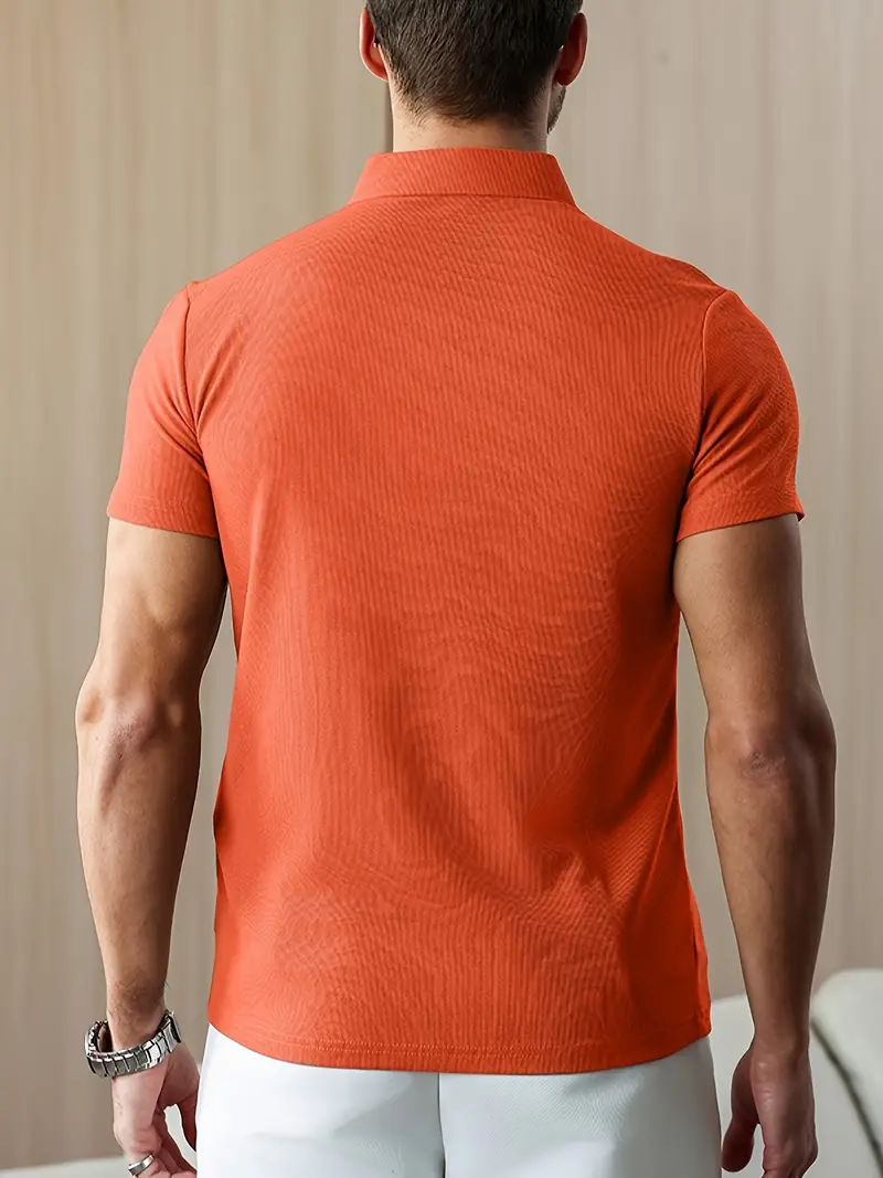 mens summer shirt solid color casual short sleeve with button collar lightweight polyester for sports outdoor leisure activities casual summer wear knitted weave details 16