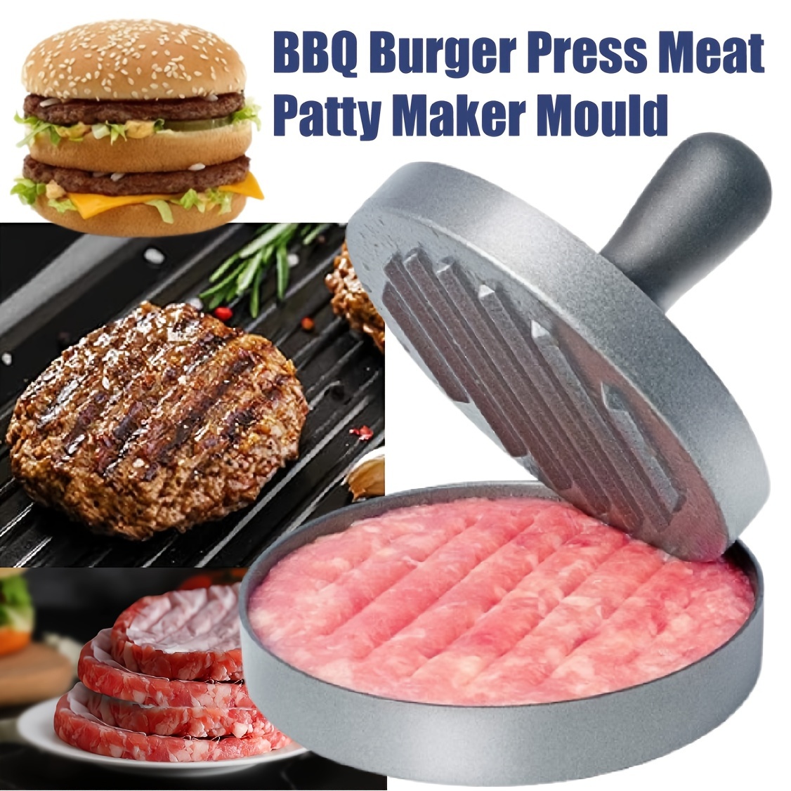TEMU Bbq Burger Press, Hamburger Press, Meat Patty Maker Mould, Bbq Grill Press For Bbq Burner Stove Utensils Accessories Tools Dishwasher Safe.