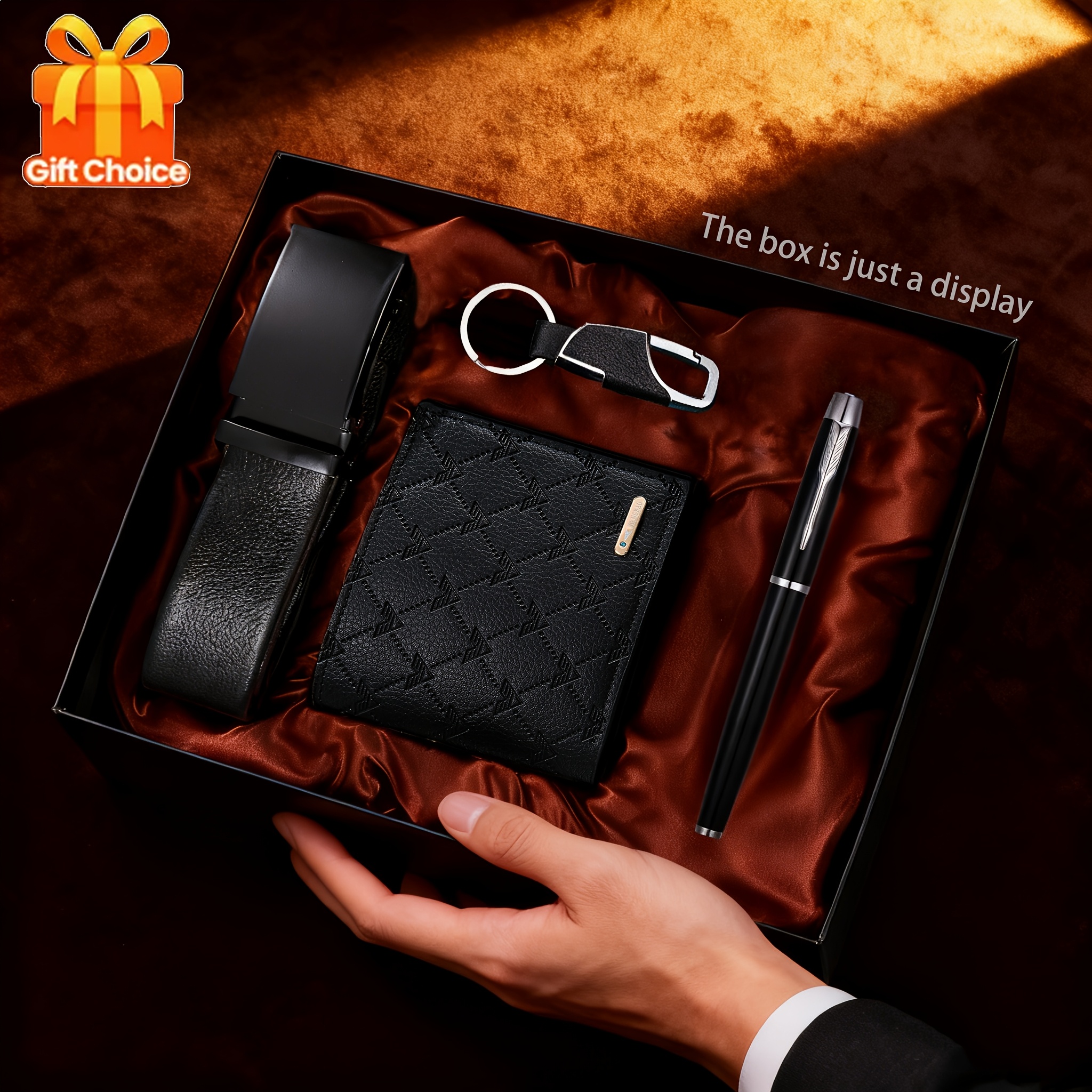 Image of 4pcs Wallet Gift Set, Fashion Wallet + Belt + Keychain + Portable Pen, Business 4pcs Set For Men - Premium Gift For Boyfriend, Brother Or Friend, Christmas Gift For Him, Men's Gift (no Gift Box)