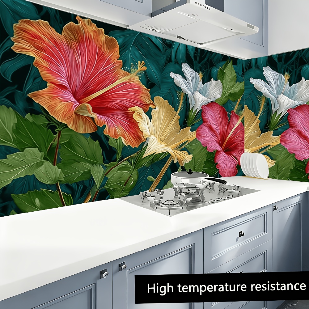 TEMU 1 Roll Large Size Tropical Floral Pattern Self-adhesive Wallpaper, Desktop Sticker, Waterproof, Oil-resistant, Heat-resistant, Easy To Tear And