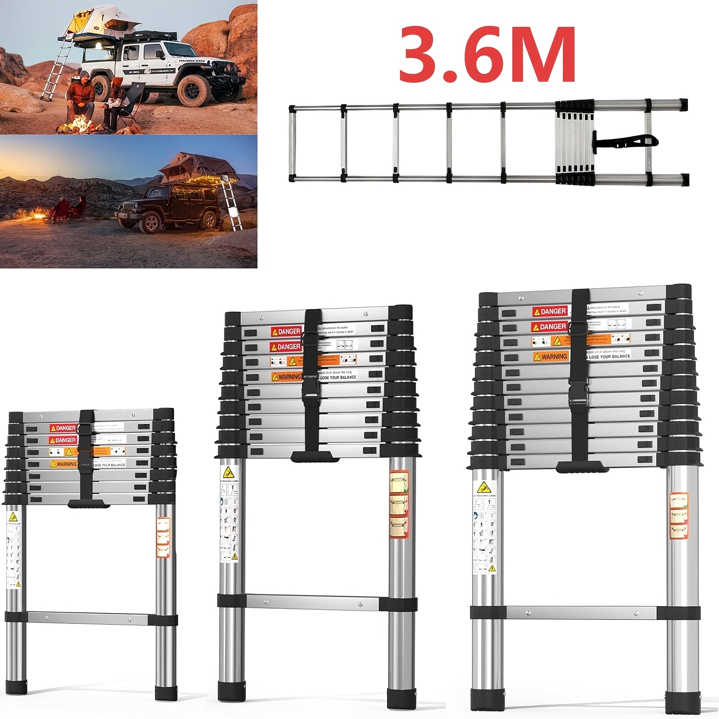 Image of Stainless Steel Telescopic Loft Ladder, Non-slip Rubber Feet, And A Portable Heavy-duty Folding Design, In Lengths Of 2.4m, 3.0m, 3.6m, And 4.2m, With A Load Capacity Of 150kg