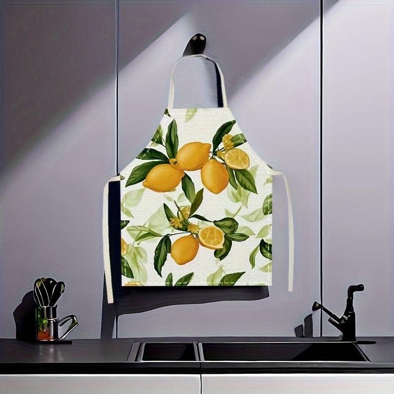 

Chic Lemon Print Linen Apron - Sleeveless, Perfect For Cooking & Kitchen Cleanup, Stylish Home Workwear