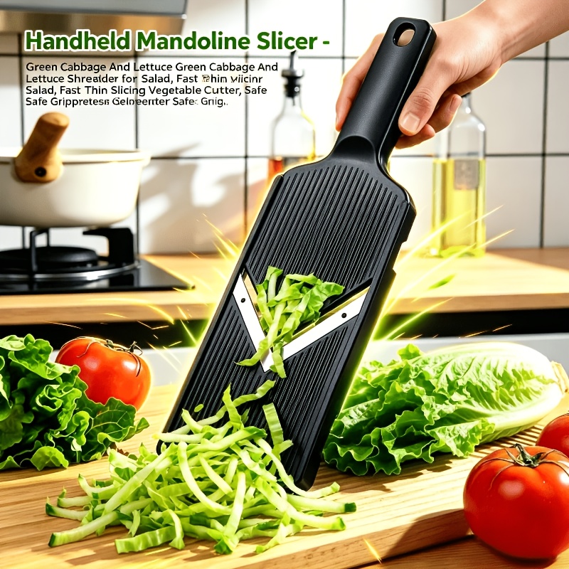 TEMU Handheld Mandoline Slicer - Green Cabbage And Lettuce For Salad, Fast Thin Slicing Vegetable Cutter, Safe Grip Kitchen Gadget For