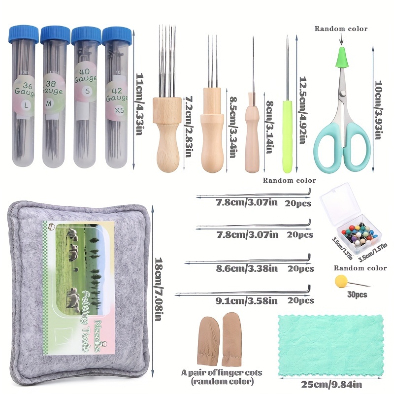 Image of 118pcs Felt Tool Kit, Needle Felt Tool With 80 Needles 3 Models Of Wooden Handles Large Felt Pads, 4 Sizes Of Felt Needles For Felt Random Color