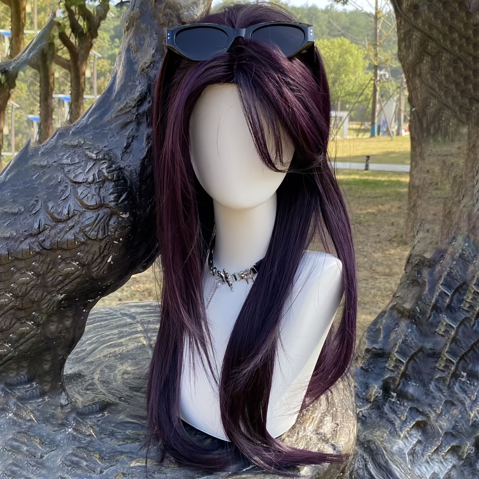TEMU A Of Purple, Middle-parted, Long, Straight, Cool, Fashionable, Party Wig For Women, With A Realistic, Non-sding, Versatile Look For Role-playing