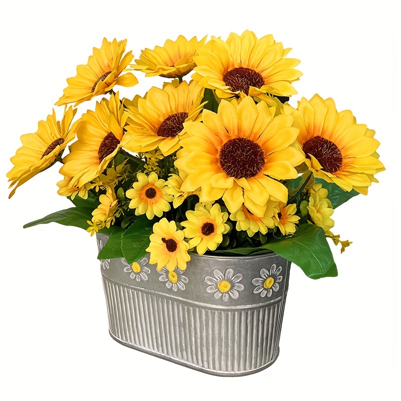 

Rustic Farmhouse Artificial Sunflower Arrangement With Decorative Container, Perfect For Reunion Centerpiece & Tabletop Decor