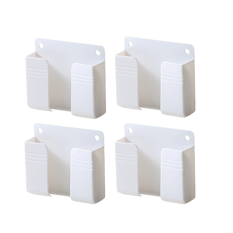 TEMU Set da 4 pezzi: Supporto per telefono a muro senza foratura, staffa per telecomando, scatola di ricarica per cellulare, scatola portaoggetti a