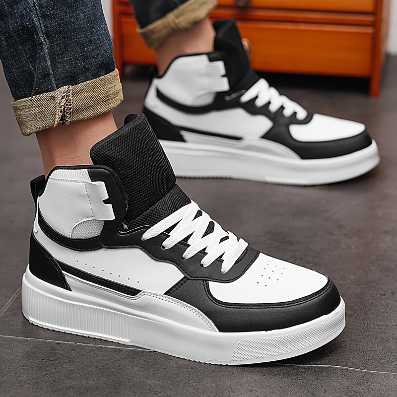 Men'S High-Top Casual Sneakers, Thick Sole Comfortable Lace-Up Shoes, All-Season Fabric Sneakers with EVA Insole, Round Toe Design, and Tread for Outdoor Activities