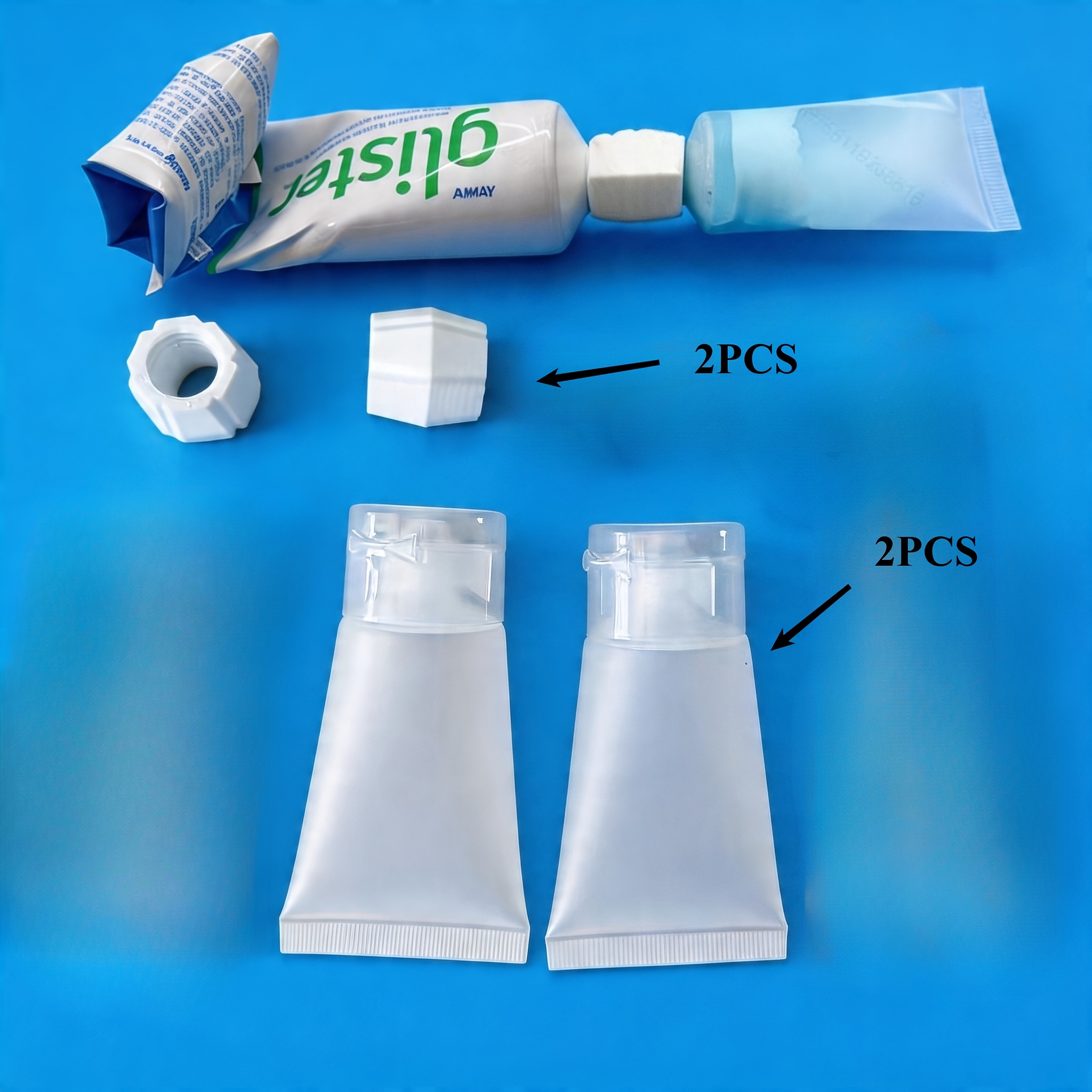 TEMU Juego de 4 botellas de viaje recargables de 20 ml con adaptadores, neceser de viaje, exprimidor de pasta de dientes, botella dispensadora de