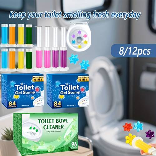 12 pezzi (168 ) / 8 pezzi (96 ) di gel detergente per wc - di fiori a , rimuove la e le macchie, pulizia e deodorante - non è necessario , adesivo facile da per del wc
